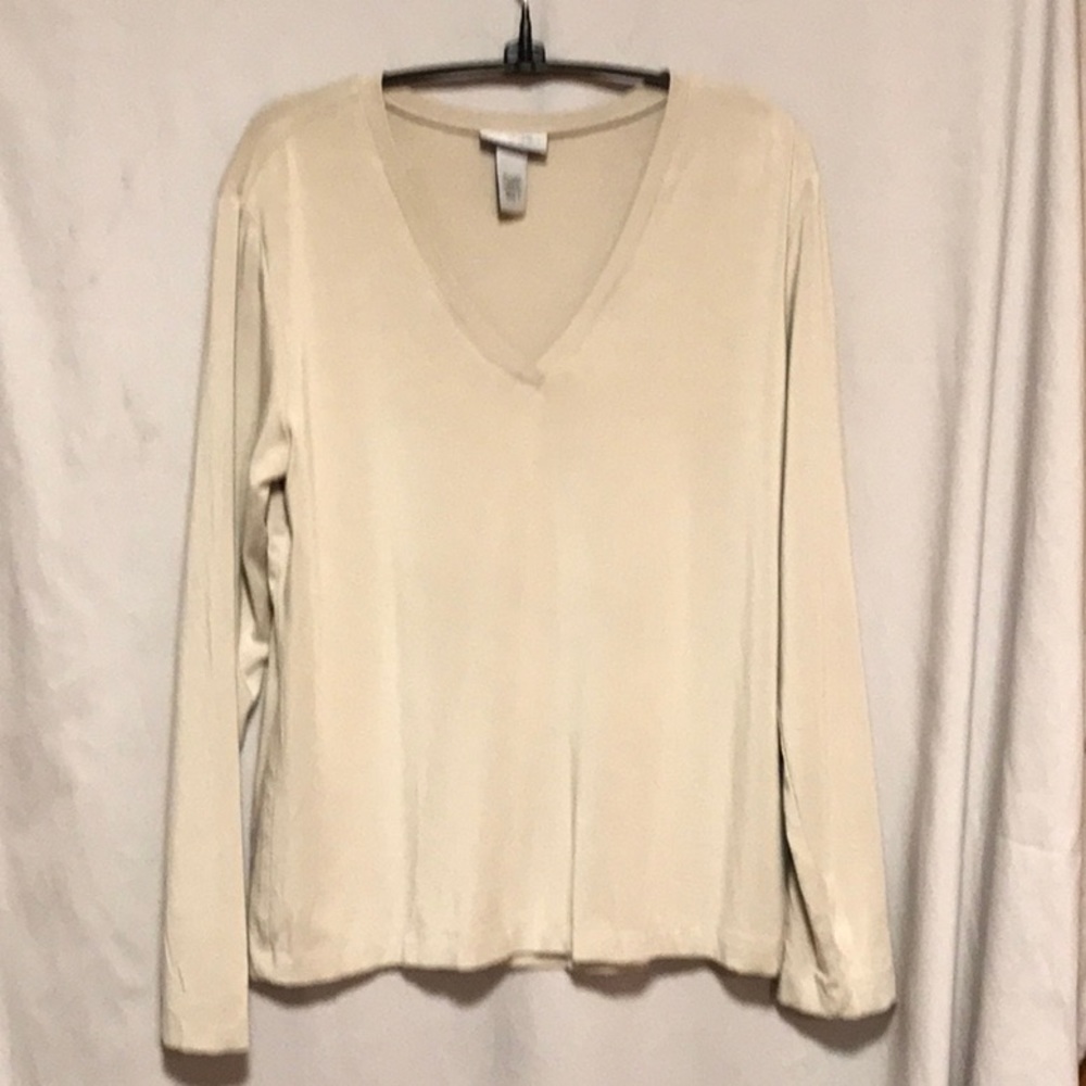 Chicos Tan V-neck Long Sleeve Top Size 1/M/8 - Picture 5 of 5